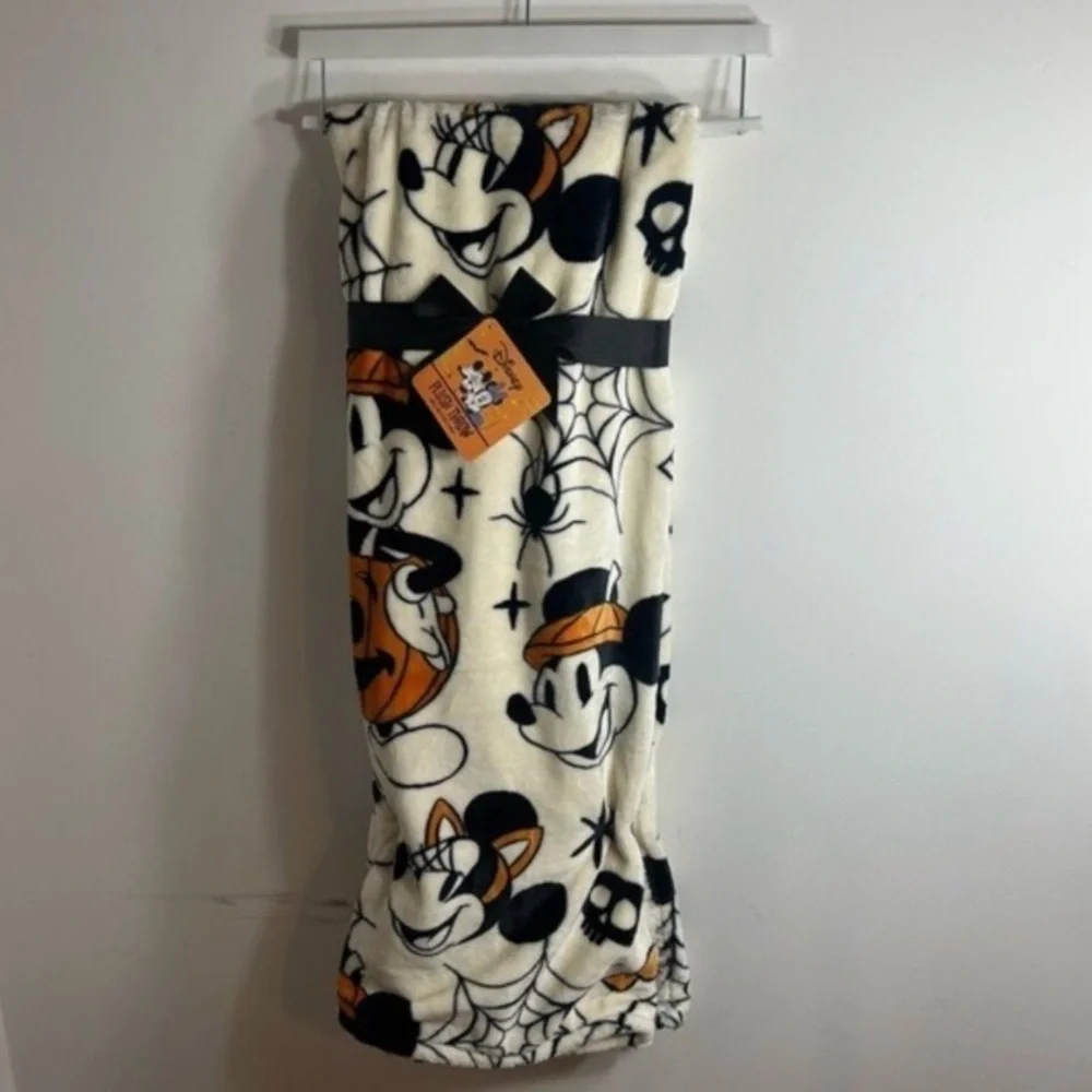 Disney Mickey Minnie Mouse Halloween Fleece Blanket Throw NEW Plush Orange Black